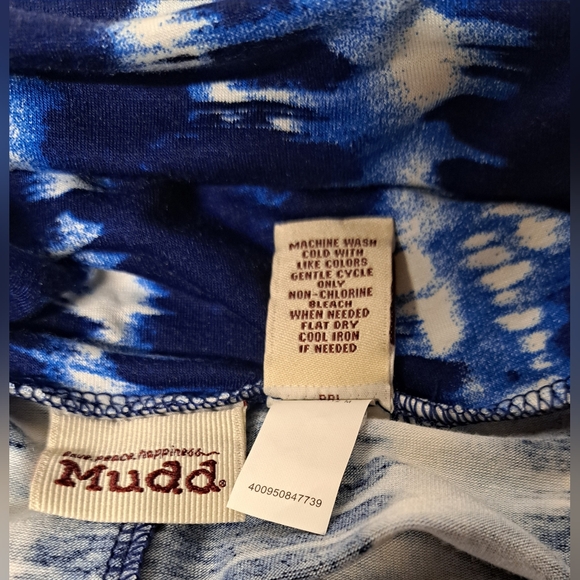 Mudd M Slinky Stretch Knit Maxi Skirt Fold Over Waist Blue White Tie Dye - Picture 3 of 3